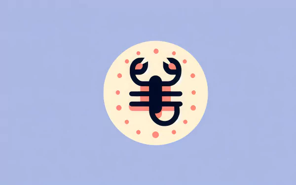 HD desktop wallpaper showcasing a minimalist scorpion symbol set against a light purple background, representing Scorpio in astrology.
