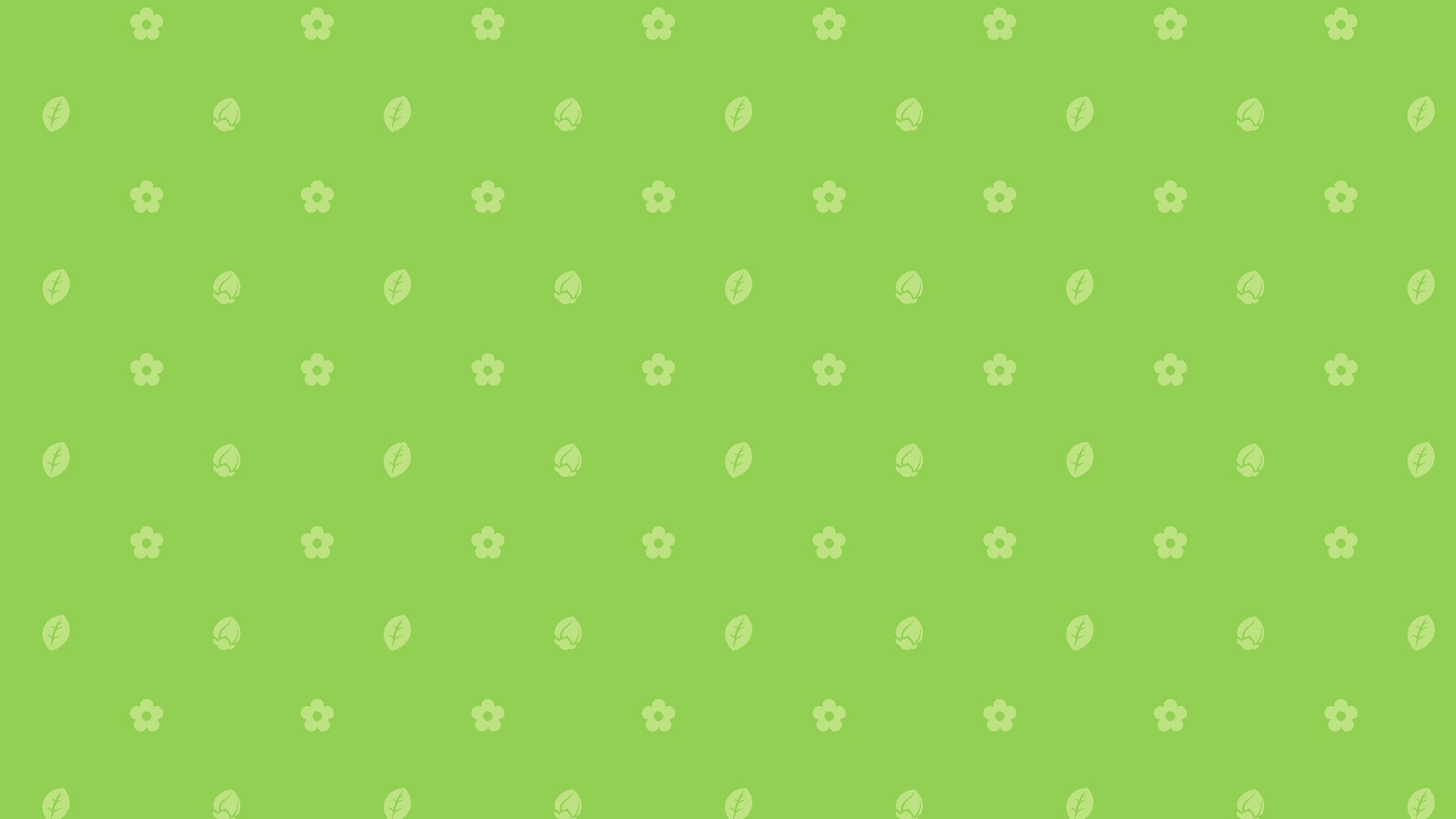 Pikmin HD PC desktop wallpaper: bright lime-green field patterned with evenly spaced tiny Pikmin flowers and leaf motifs.