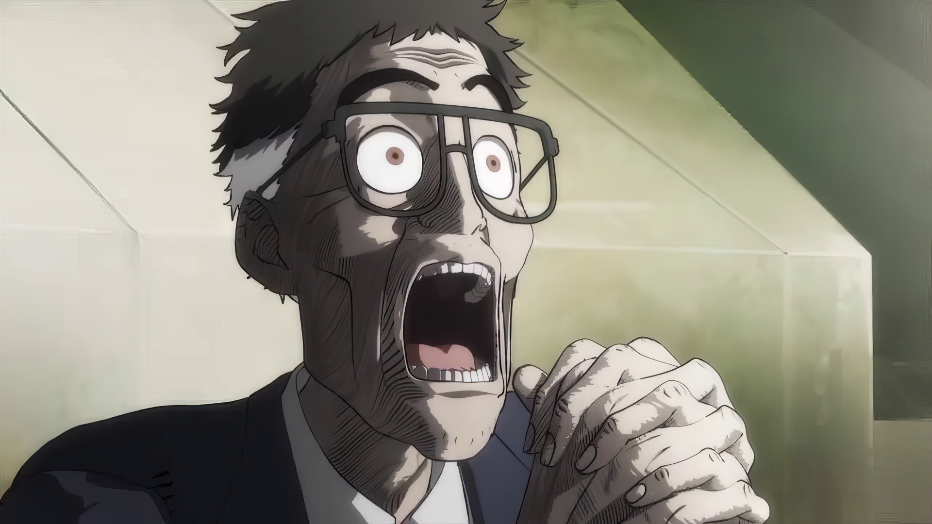 A shocked character from Kengan Ashura, captured in HD, showcases intense emotion and intricate details, making it a striking anime desktop wallpaper.