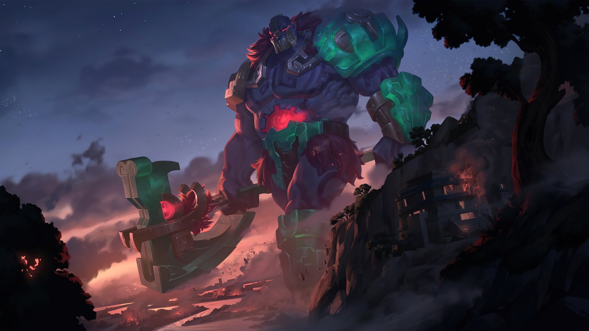 HD desktop wallpaper featuring Sion from League of Legends, capturing the essence of the video game and connecting to Legends of Runeterra.