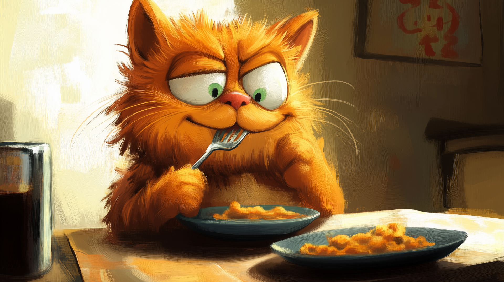 HD desktop wallpaper featuring Garfield, the iconic orange cartoon cat known for his love of lasagna and his laid-back attitude. A vibrant and playful addition to any background.