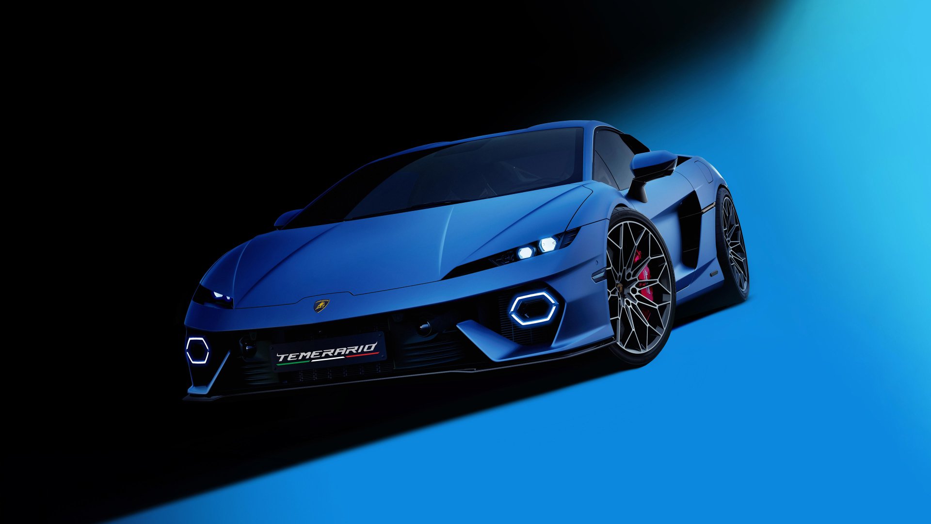 A sleek blue Lamborghini Temerario displayed against a dynamic backdrop, showcasing its modern design and striking features in stunning 4K Ultra HD resolution.