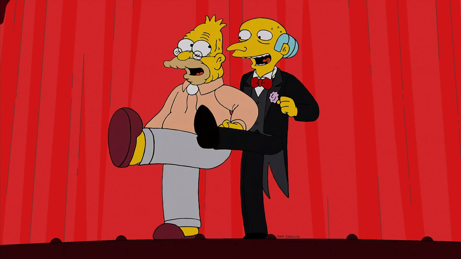 HD desktop wallpaper featuring characters from *The Simpsons*: Montgomery Burns and Grampa Simpson, capturing their iconic personalities in a vibrant design.