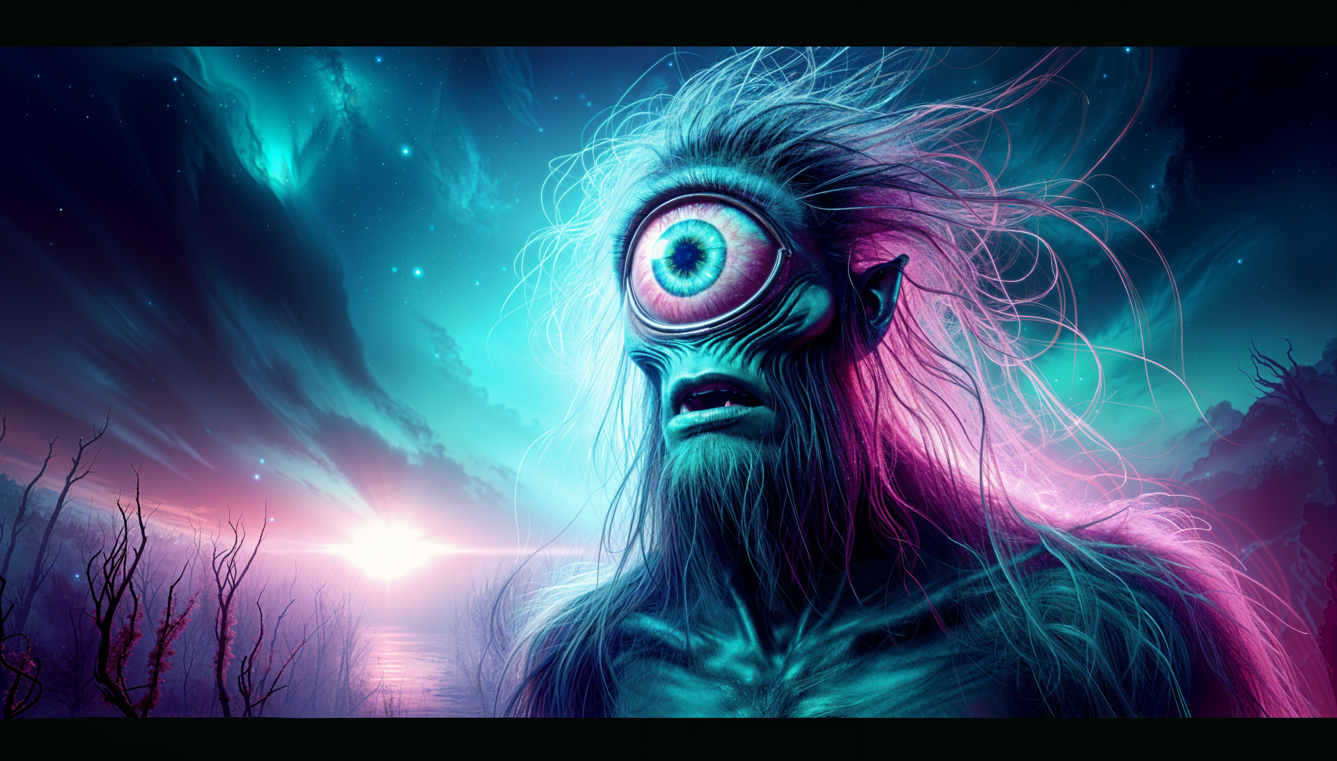 A striking depiction of a cyclops from mythology, featuring vibrant colors and an ethereal background, making it a captivating 4K Ultra HD desktop wallpaper.