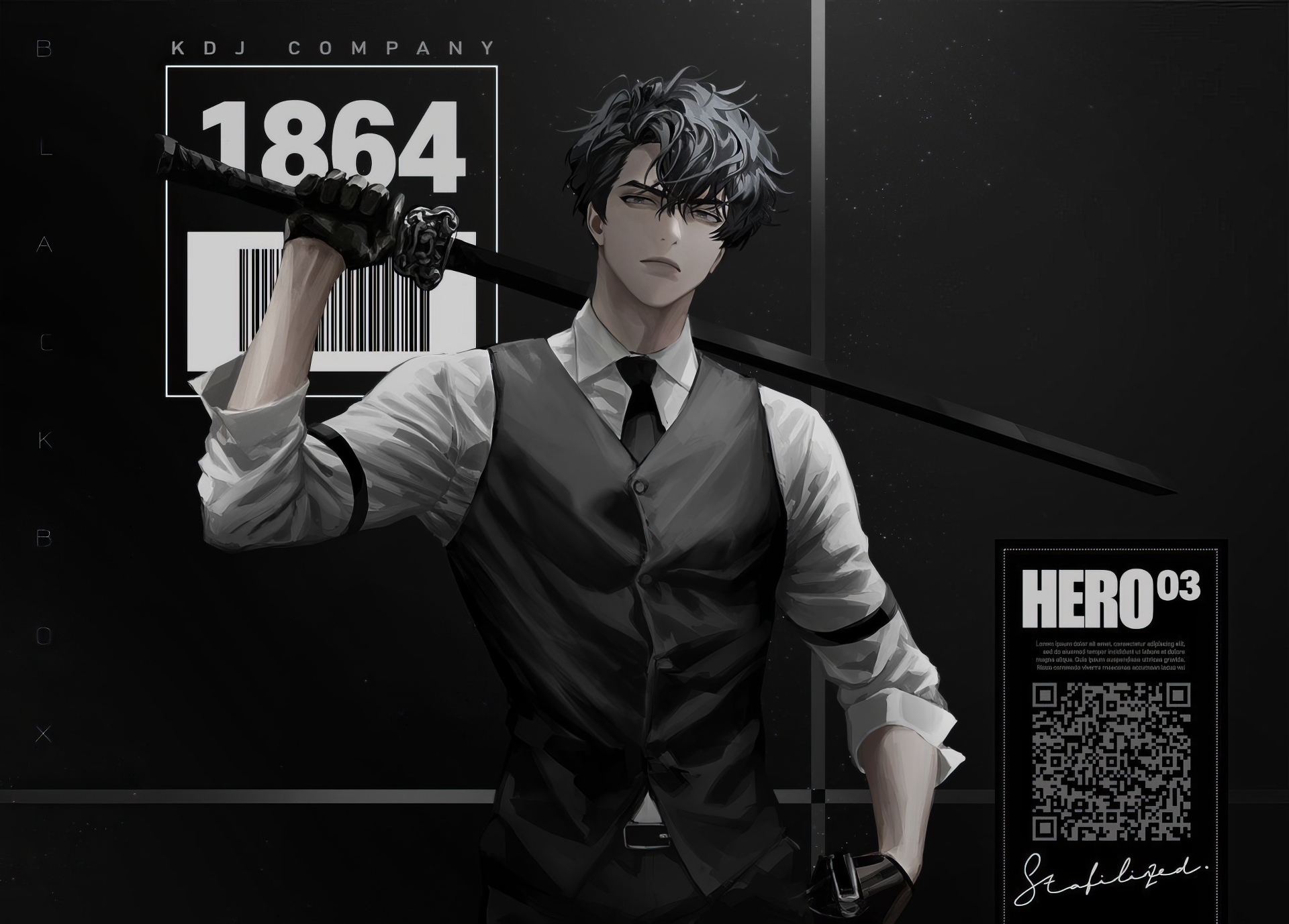 Anime wallpaper featuring Kim Dokja from Omniscient Reader's Viewpoint, showcasing a character in a black vest holding a sword against a dark background.