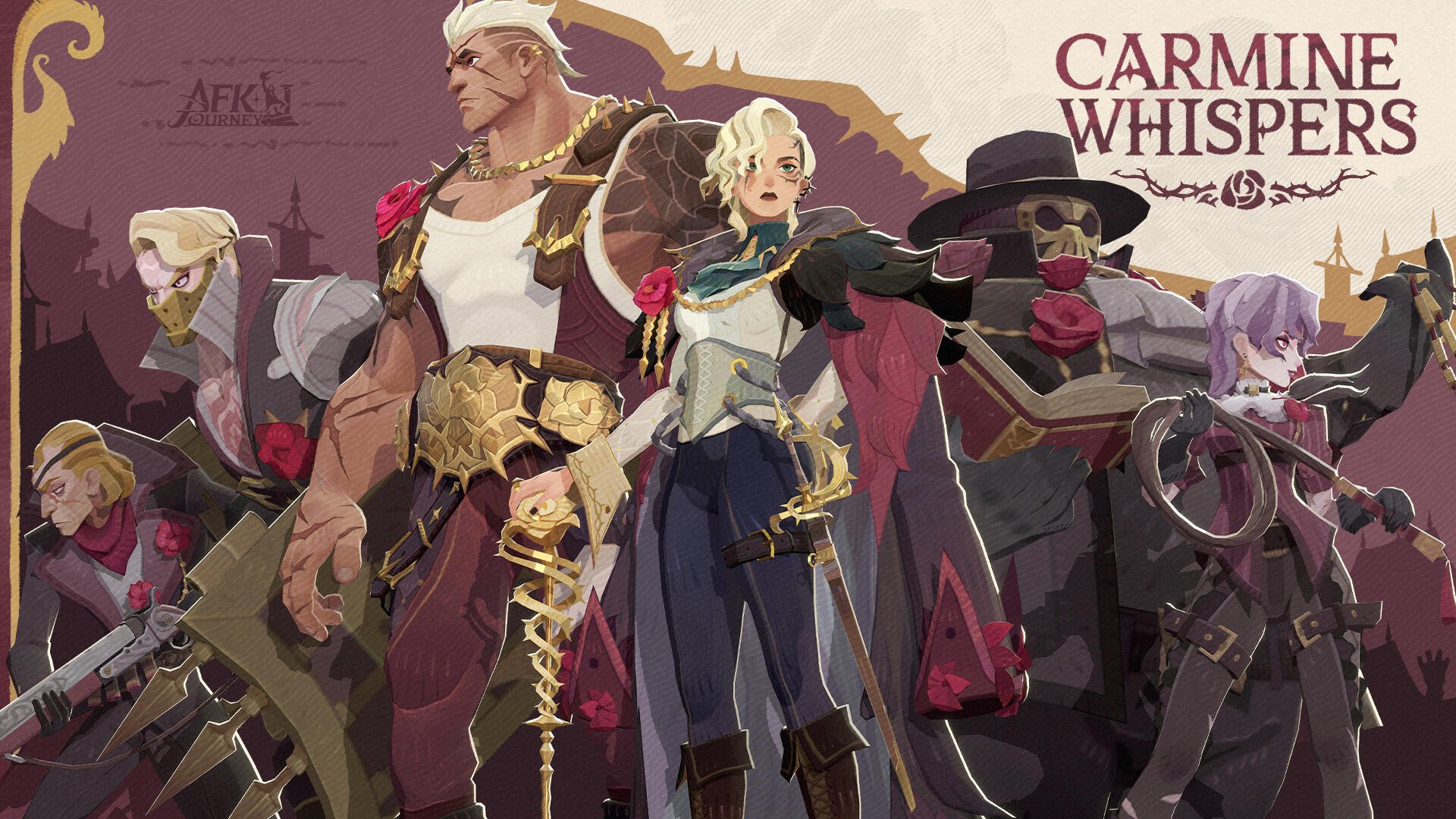 A vibrant HD desktop wallpaper featuring characters from the video game AFK Journey, showcasing a dynamic group of heroes with detailed backgrounds and striking visuals.