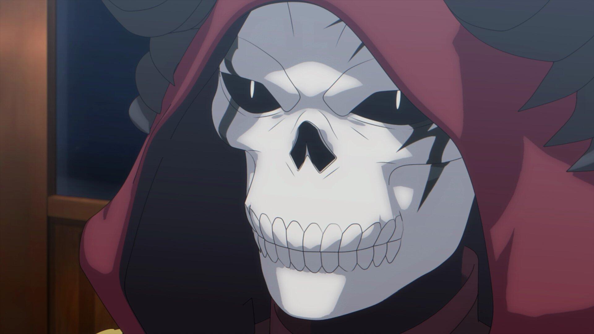 A striking HD desktop wallpaper featuring a character from The Strongest Magician in the Demon Lord's Army was a Human, showcasing a hooded figure with a skeletal face.