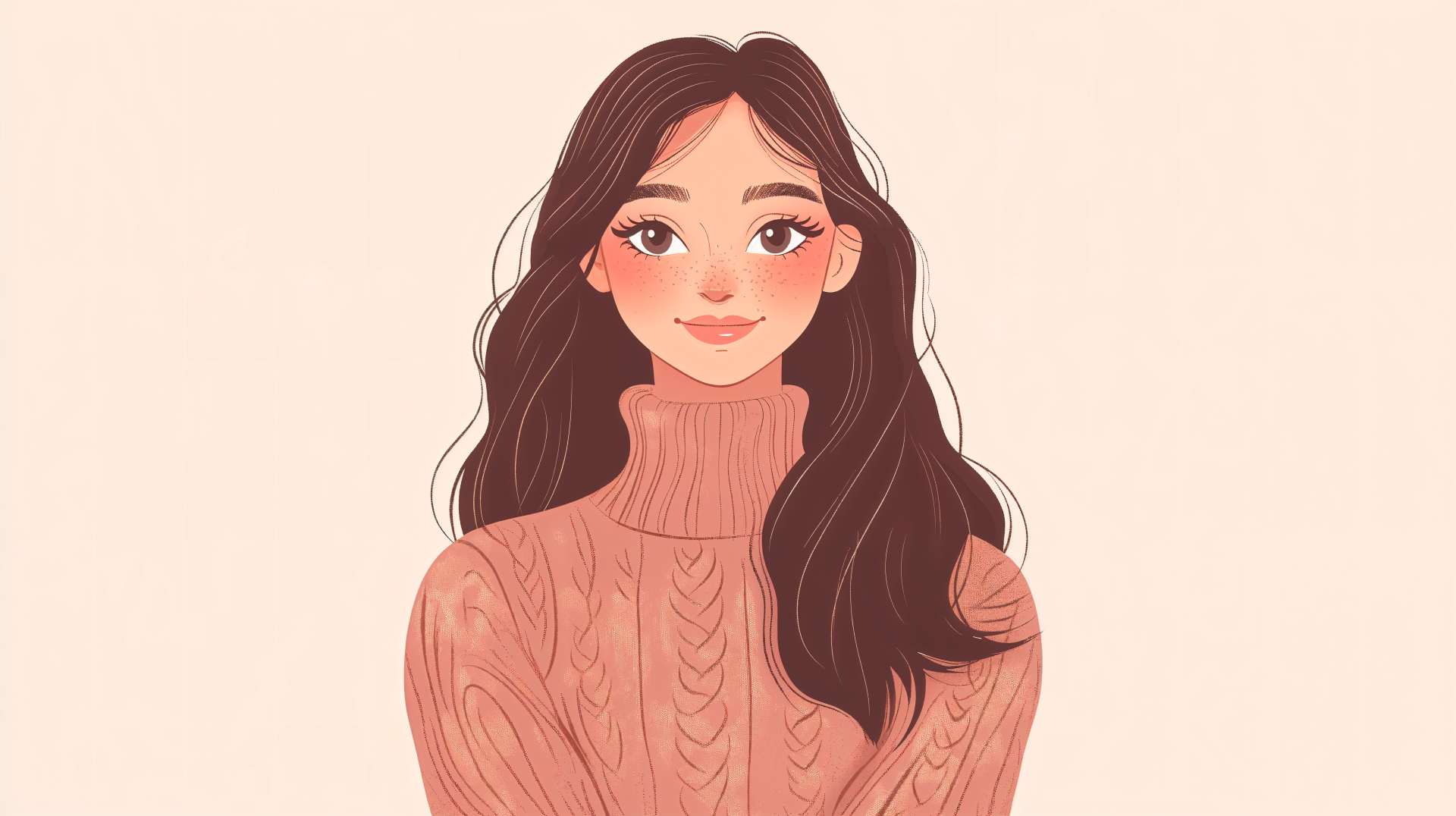 A woman with long hair wearing a cozy sweater smiles warmly, embodying comfort and charm. This 4K Ultra HD image serves as an inviting desktop wallpaper and background.