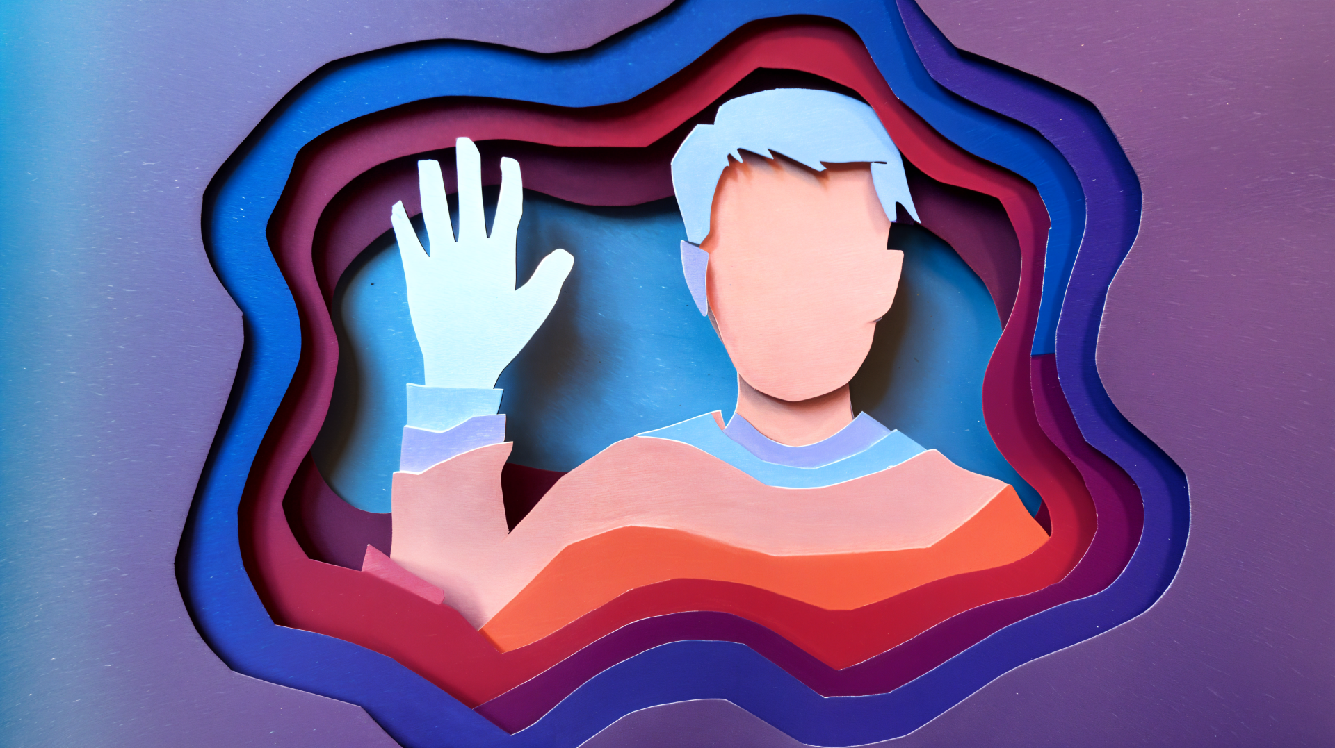 A stylized figure with an outstretched hand waves, set against a vibrant, layered background. This 4K Ultra HD image serves as a striking desktop wallpaper.