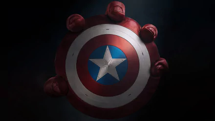 Captain America’s iconic shield with vivid red, white, and blue colors, featured in a 4K Ultra HD wallpaper for the Brave New World PC desktop background.