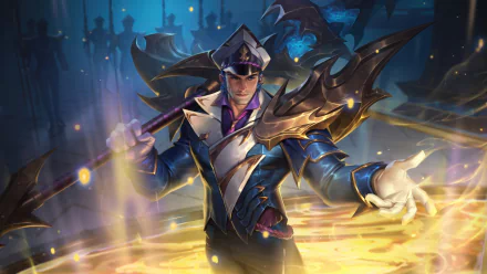 An HD desktop wallpaper of Jarvan IV from League of Legends, showcasing his striking armor and weapon as he stands in a magical, illuminated setting.