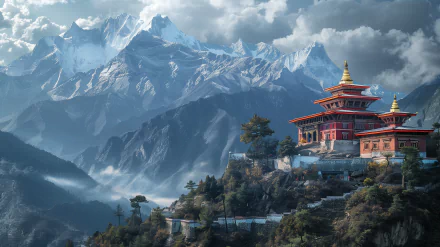 buddhist temple mountain HD Desktop Wallpaper | Background Image