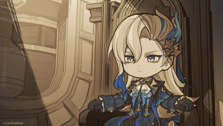 HD wallpaper featuring Neuvillette from Genshin Impact, showcasing vibrant artwork from the popular video game. A striking background for any fan’s desktop.