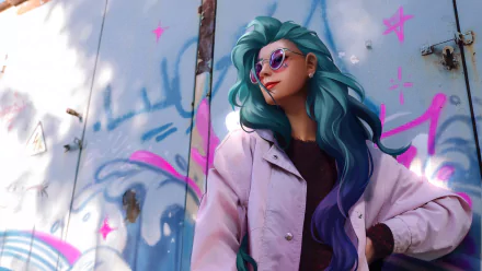 HD desktop wallpaper featuring Seraphine from League of Legends, embodying her vibrant and energetic personality in a dynamic video game setting.