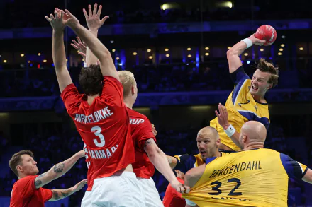 HD wallpaper celebrating the Olympic Games Paris 2024, featuring Swedish handball, capturing the spirit of sports and competition.