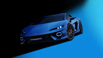 A sleek blue Lamborghini Temerario displayed against a dynamic backdrop, showcasing its modern design and striking features in stunning 4K Ultra HD resolution.