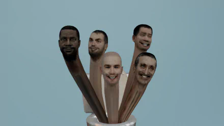 HD desktop wallpaper featuring whimsical Skibidi Toilet characters with animated faces on utensils, set against a minimalist background for a fun, playful vibe.