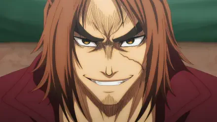 A close-up of a confident character from The Ossan Newbie Adventurer, showcasing a determined expression with striking features, suitable as a vibrant HD desktop wallpaper.