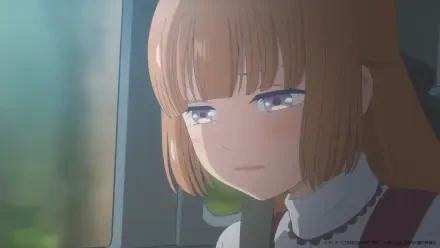 A poignant moment from the anime My Love Story With Yamada-kun at Lv999, featuring a character with a contemplative expression, set against a softly blurred background. HD wallpaper.