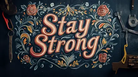 A vibrant 4K Ultra HD desktop wallpaper featuring the motivational phrase Stay Strong, surrounded by intricate floral designs and warm colors, inspiring resilience and positivity.