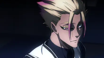 HD anime desktop wallpaper featuring Shidou Ryusei from Blue Lock with intense eyes and striking hair against a dark background.