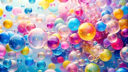  clusters of bright, translucent bubbles in shades of pink, blue, and yellow