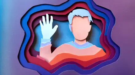 A stylized figure with an outstretched hand waves, set against a vibrant, layered background. This 4K Ultra HD image serves as a striking desktop wallpaper.