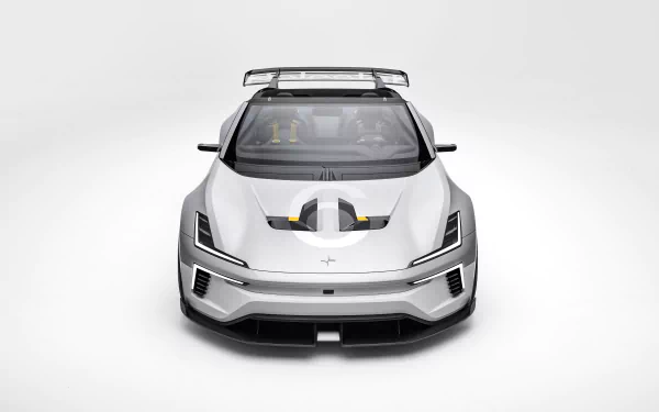 A sleek Polestar 6 vehicle featured in a high-definition desktop wallpaper, showcasing its modern design against a minimalist background.