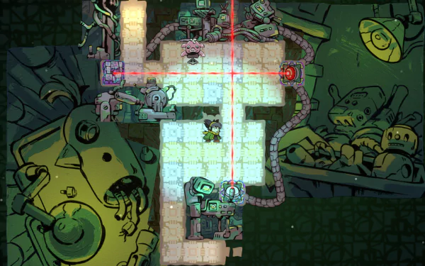 HD wallpaper featuring Arranger: A Role-Puzzling Adventure, showcasing a colorful, mechanized puzzle environment with robotic characters and intricate pathways.