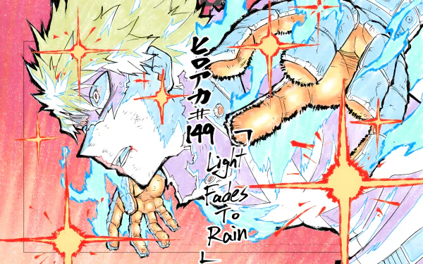 HD PC desktop wallpaper featuring Katsuki Bakugou from My Hero Academia in dynamic anime style with bright energy effects and vibrant colors.