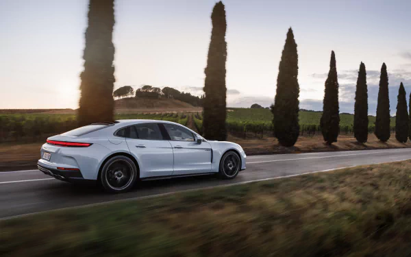 A stunning HD desktop wallpaper featuring a Porsche Panamera Turbo S E-Hybrid, showcasing its sleek design and dynamic lines in an elegant automotive showcase.