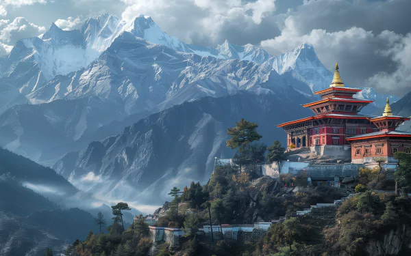 buddhist temple mountain HD Desktop Wallpaper | Background Image