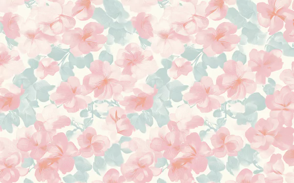 A delicate HD wallpaper featuring a coquette aesthetic with soft pink and blue floral patterns, creating a serene and inviting backdrop for any desktop.