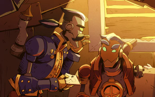 HD desktop wallpaper featuring characters and scenes from the video game SteamWorld Heist II, showcasing its vibrant art style and engaging gameplay elements.
