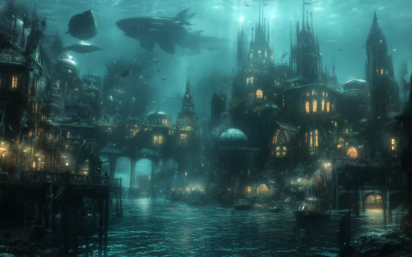 A captivating HD desktop wallpaper featuring a fantasy underwater scene, showcasing vibrant marine life and enchanting landscapes for a mesmerizing background.