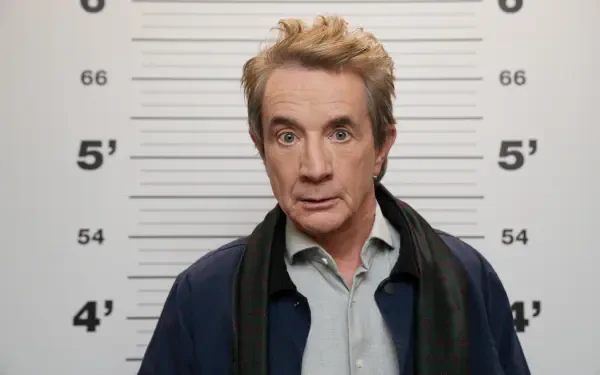 HD desktop wallpaper featuring Martin Short from the TV show Only Murders in the Building. A vibrant background that captures the essence of the series.
