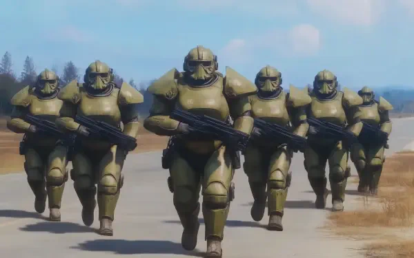 HD desktop wallpaper featuring the T-60 power armor from the video game Fallout, showcasing its iconic design and details against a stylized background.