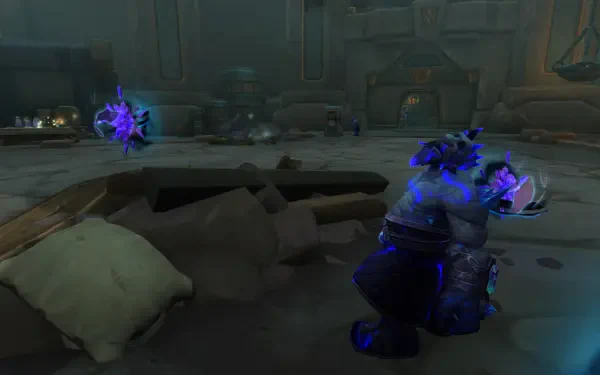 An HD desktop wallpaper from the video game World of Warcraft: The War Within, featuring a character amidst a dramatic, mystical environment filled with shadowy elements.