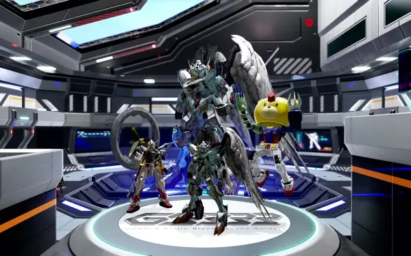 A vibrant HD desktop wallpaper featuring elements from the video game Gundam Breaker 4, showcasing dynamic visuals and engaging design inspired by the popular franchise.