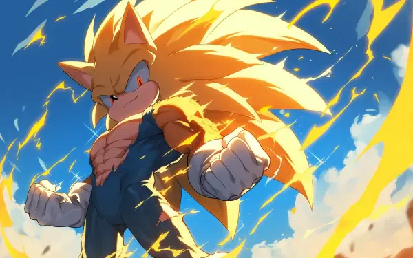 Vibrant HD wallpaper featuring Sonic the Hedgehog in Super Sonic form alongside imagery inspired by Super Saiyan from Dragon Ball Z, blending iconic video game and anime elements.