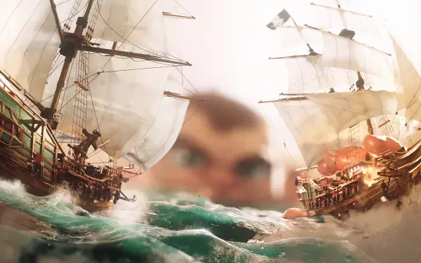 A captivating pirate ship sails across the ocean, featured as a high-definition desktop wallpaper, bringing adventurous spirit to your PC background.