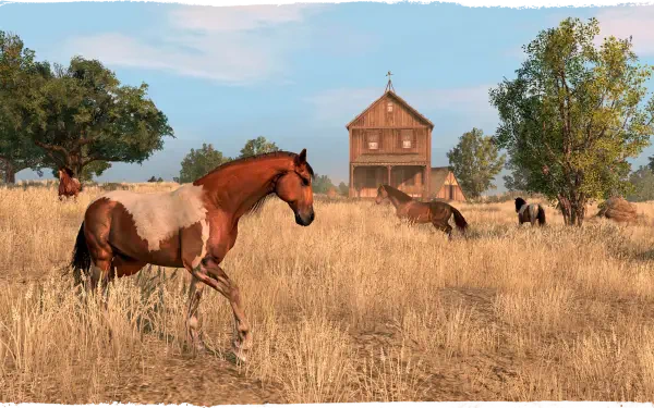 A captivating HD wallpaper featuring a horse from the video game Red Dead Redemption, showcasing the game's stunning graphics and wild west atmosphere.