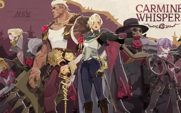 A vibrant HD desktop wallpaper featuring characters from the video game AFK Journey, showcasing a dynamic group of heroes with detailed backgrounds and striking visuals.