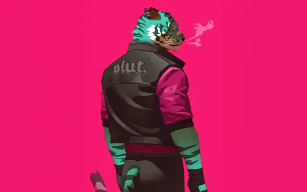 Vibrant 8K Ultra HD anime wallpaper featuring a tiger-themed character with a striking pink background, exuding a bold and dynamic aesthetic.