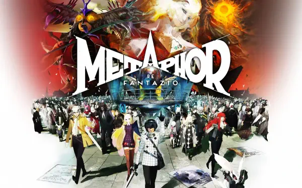 A vibrant 4K Ultra HD wallpaper featuring Metaphor: ReFantazio, showcasing dynamic characters amidst a striking fantasy backdrop filled with action and color.