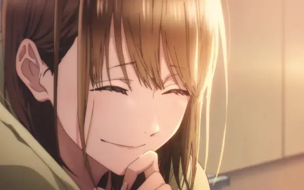 HD anime wallpaper featuring Chinatsu Kano from Blue Box, smiling softly with warm lighting highlighting her face in a tender moment.