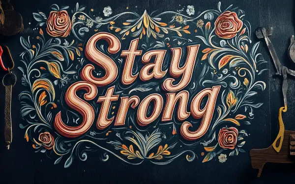 A vibrant 4K Ultra HD desktop wallpaper featuring the motivational phrase Stay Strong, surrounded by intricate floral designs and warm colors, inspiring resilience and positivity.
