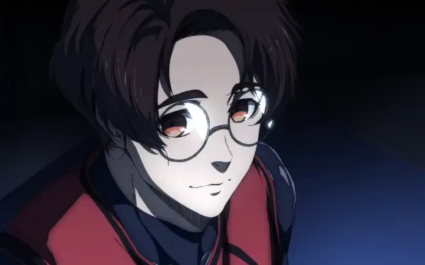 HD anime desktop wallpaper featuring Kenyuu Yukimiya from Blue Lock, depicted with glasses and a calm expression against a dark background.