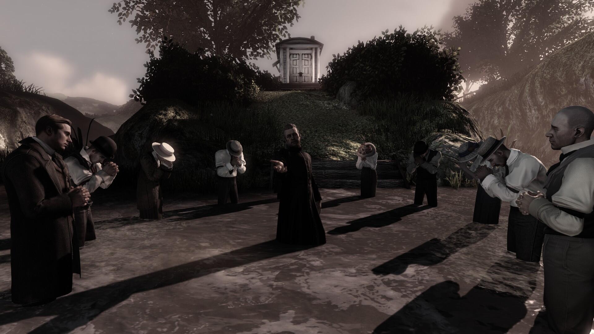 A striking HD wallpaper featuring a scene from Bioshock Infinite, showcasing characters in a dramatic, shadowy environment, enhancing the game's atmospheric appeal.