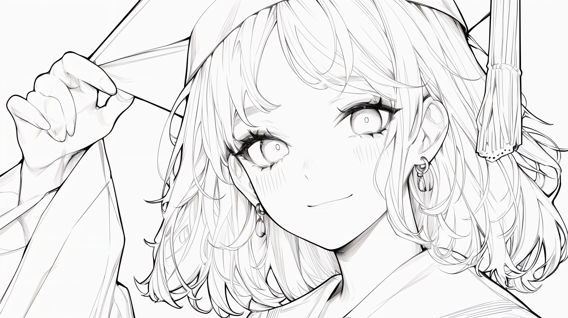 An anime girl in graduation attire smiles while adjusting her cap in this black and white 4K Ultra HD desktop wallpaper.